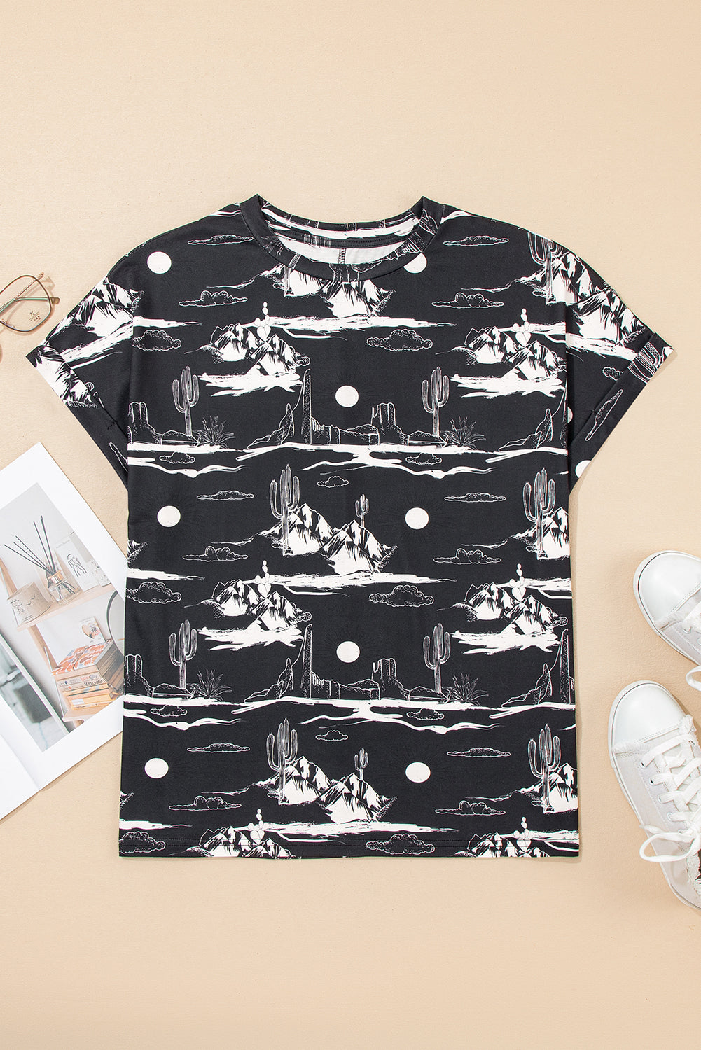 Chestnut Desert Sand Print Short Sleeve Knit Top