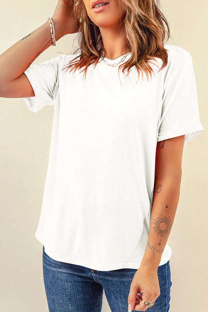 Dark Blue Casual Plain Crew Neck Tee