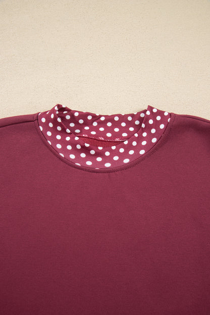 Pink Colorblock Polka Dot Contrast Trim Oversized Sweatshirt