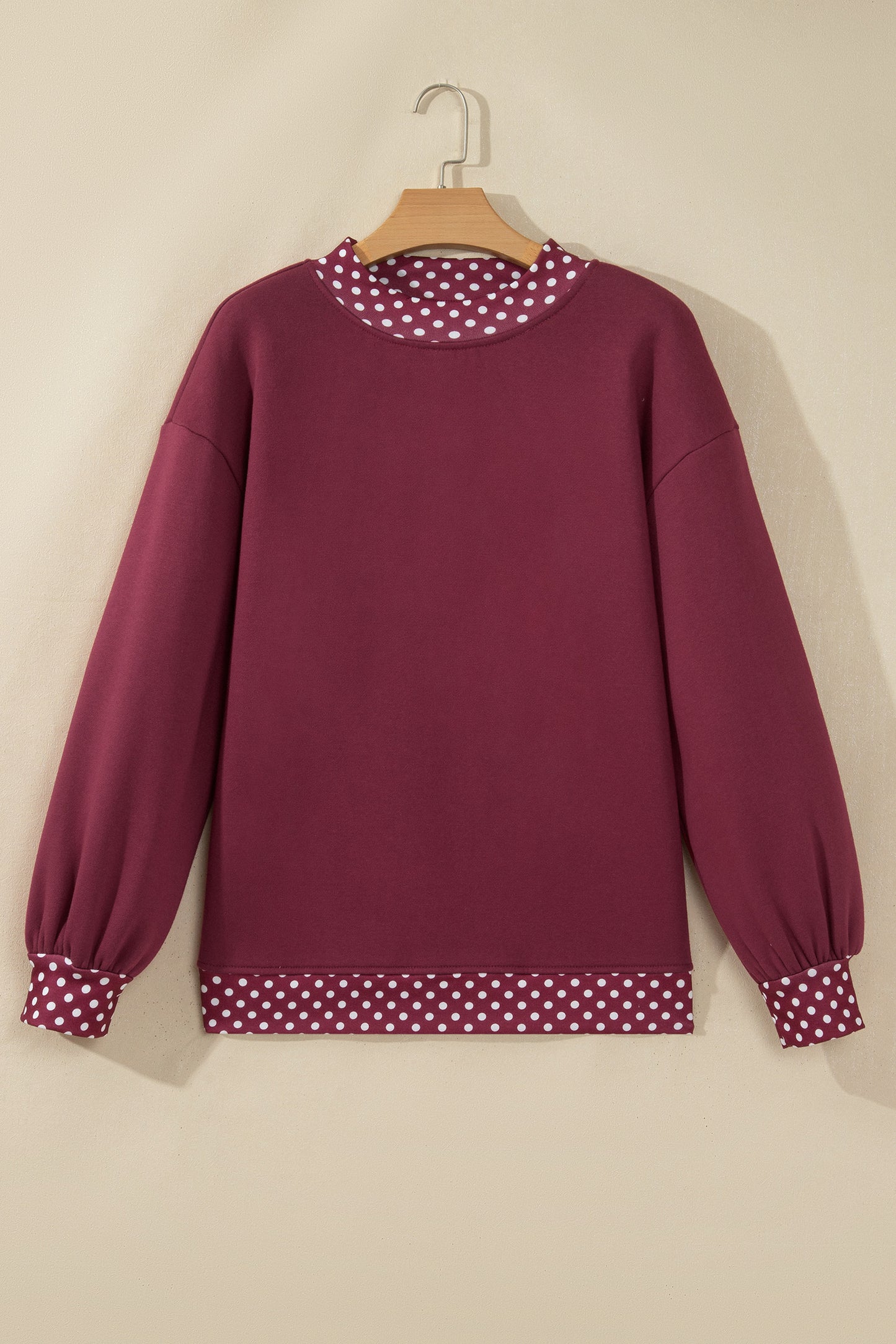 Pink Colorblock Polka Dot Contrast Trim Oversized Sweatshirt