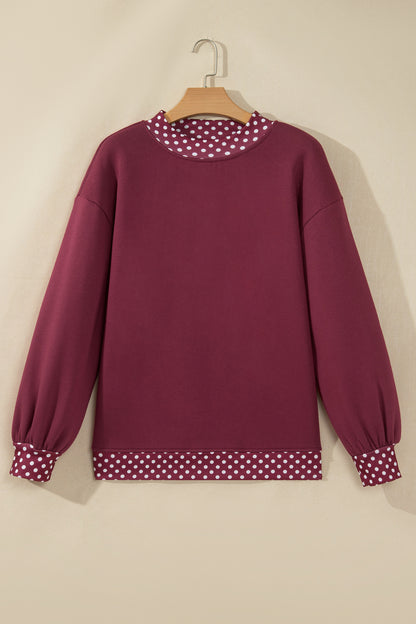 Pink Colorblock Polka Dot Contrast Trim Oversized Sweatshirt