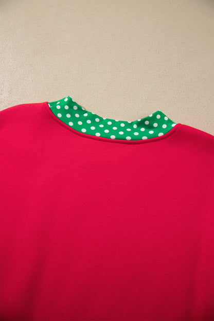 Pink Colorblock Polka Dot Contrast Trim Oversized Sweatshirt