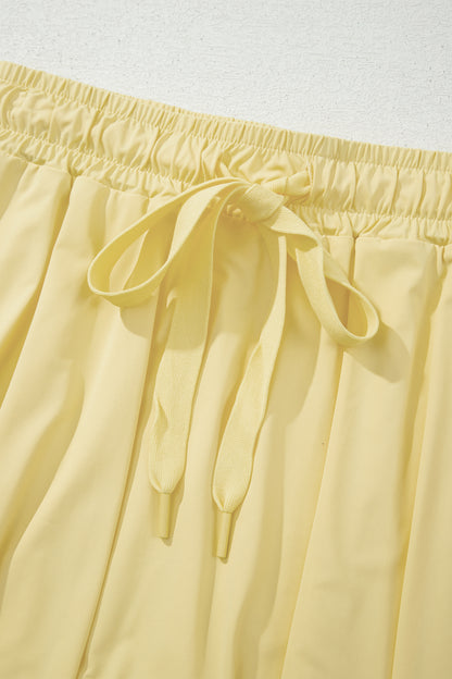 Yellow Cream Drawstring Elastic Waistband Lined Tennis Skorts