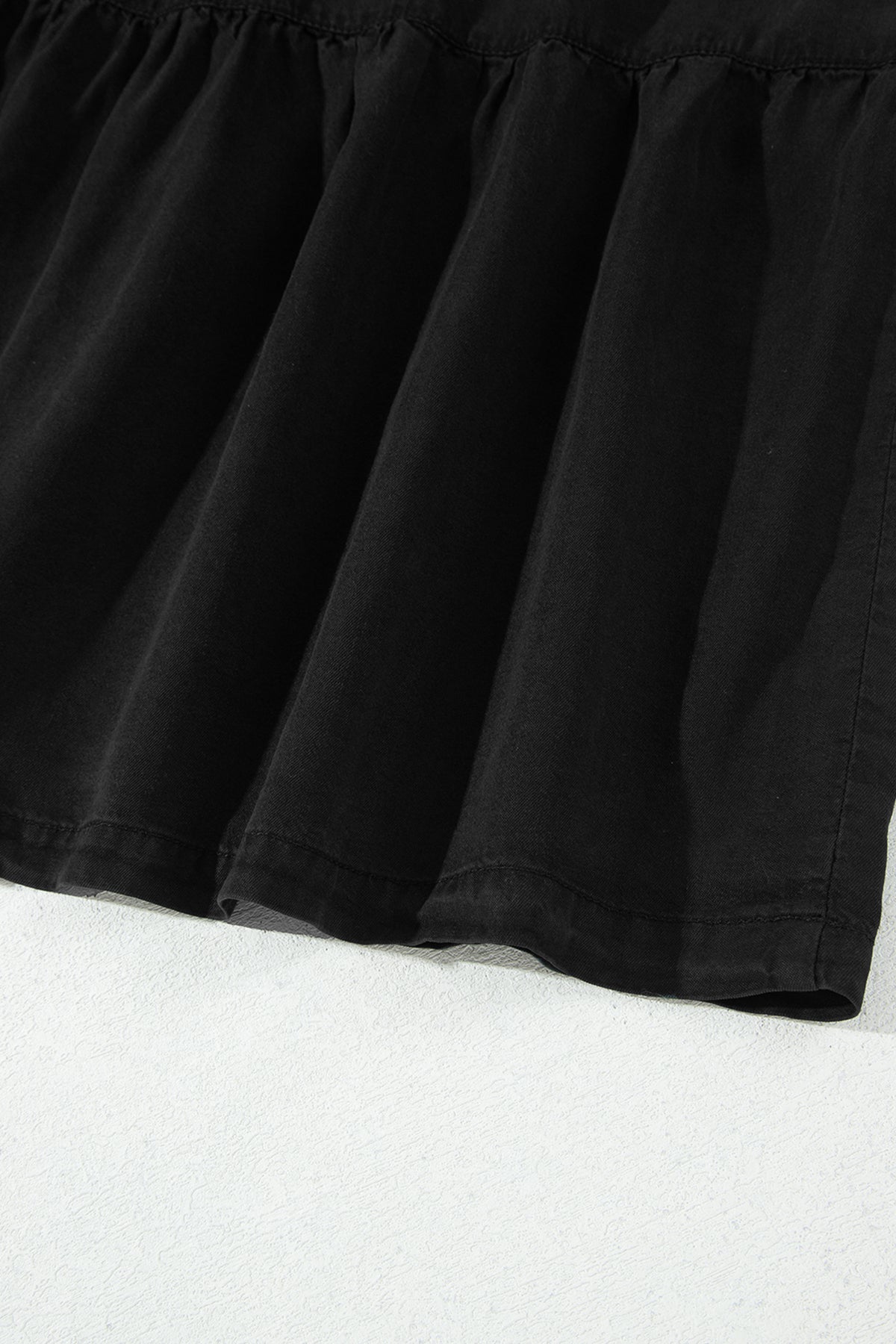Black Elastic Waist Ruffled Tiered Flared Denim Maxi Skirt