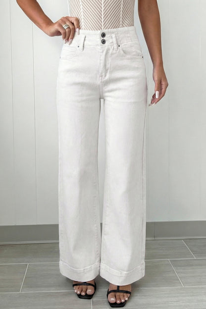 Mist Green 2-Button High Waist Wide Leg Jeans