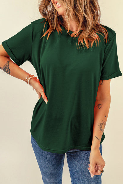 Dark Blue Casual Plain Crew Neck Tee