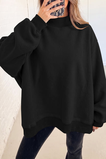 Coffee Oversize Drop Shoulder Reversible Mock Neck Sweatshirt
