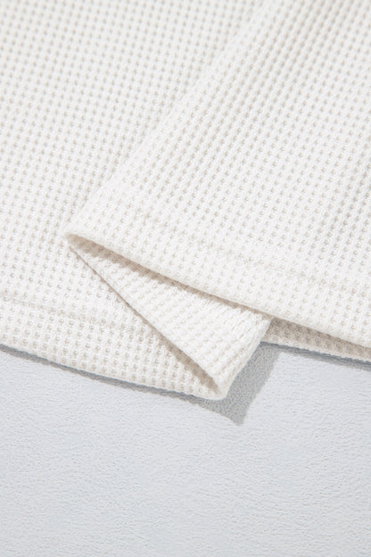 White Textured Color Block Denim Patchwork Polo Collar Tee