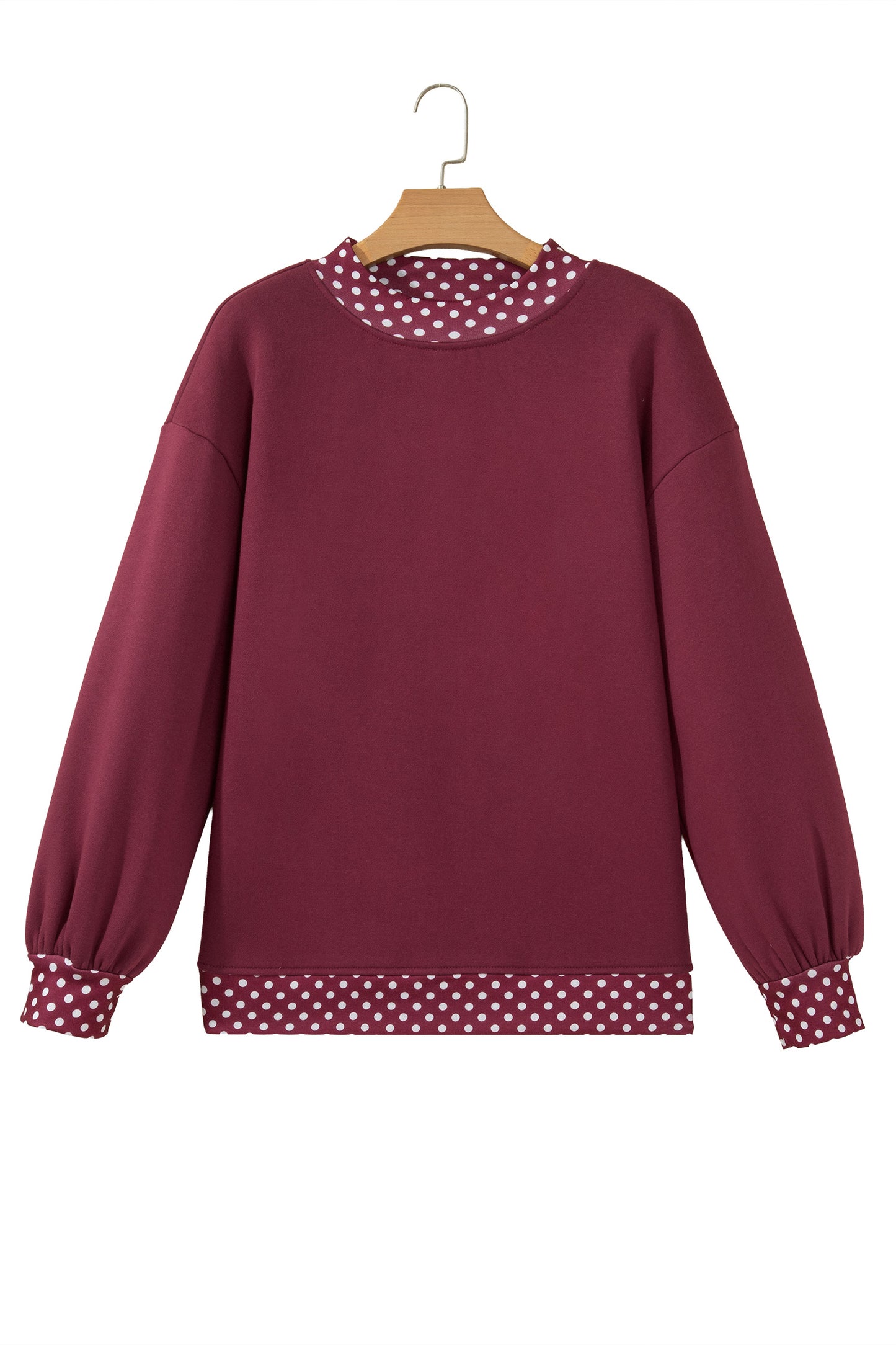 Pink Colorblock Polka Dot Contrast Trim Oversized Sweatshirt