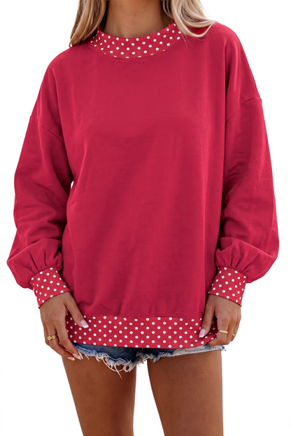 Pink Colorblock Polka Dot Contrast Trim Oversized Sweatshirt