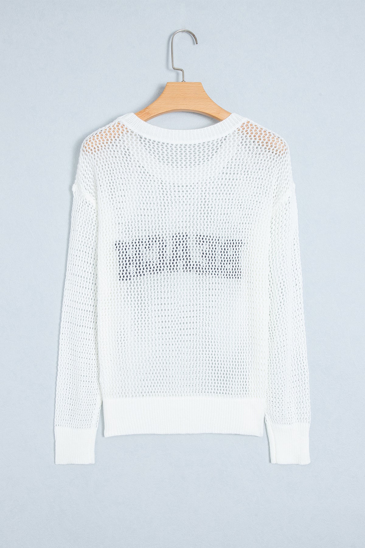 White Chenille BEACH Lettering Hollow Out Knit Casual Sweater