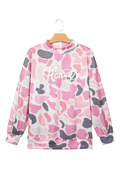 Multicolour Camo Print Howdy Western Style Baggy Pullover Sweatshirt