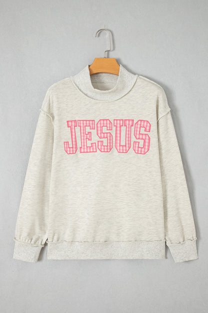 Gray High Neck Polka Dot Slogan Printed Baggy Sweatshirt