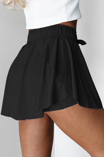 Yellow Cream Drawstring Elastic Waistband Lined Tennis Skorts