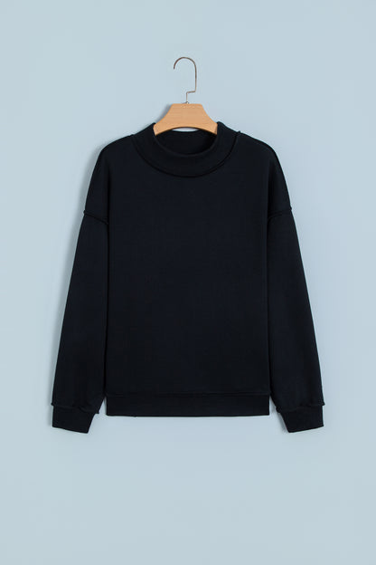 Coffee Oversize Drop Shoulder Reversible Mock Neck Sweatshirt