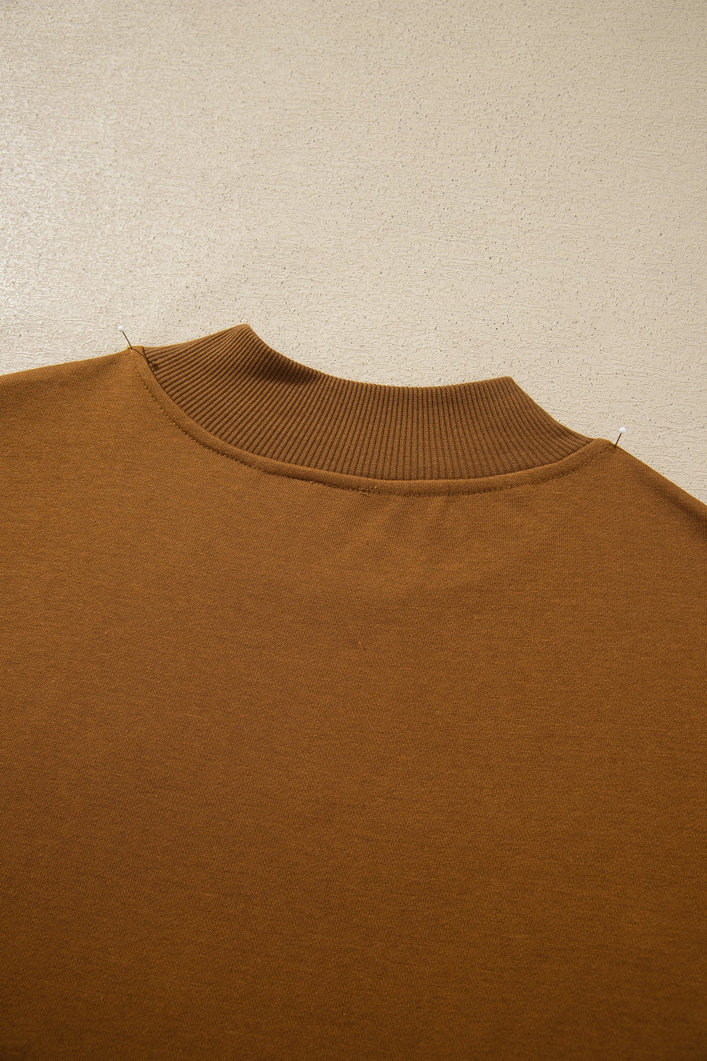 Chestnu COZY Embroidered Long Sleeve Stand Neck Shift Pullover Sweatshirt