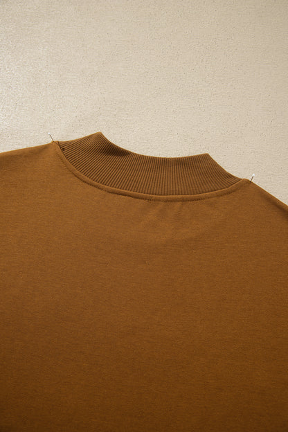 Chestnu COZY Embroidered Long Sleeve Stand Neck Shift Pullover Sweatshirt