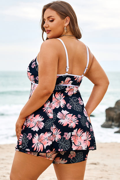 Skobeloff Plus Size Ribbed Contrast Trim Adjustable Straps 2pcs Swimsuit