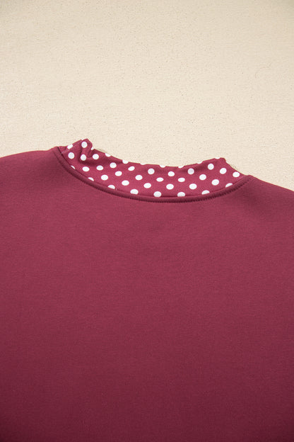 Pink Colorblock Polka Dot Contrast Trim Oversized Sweatshirt