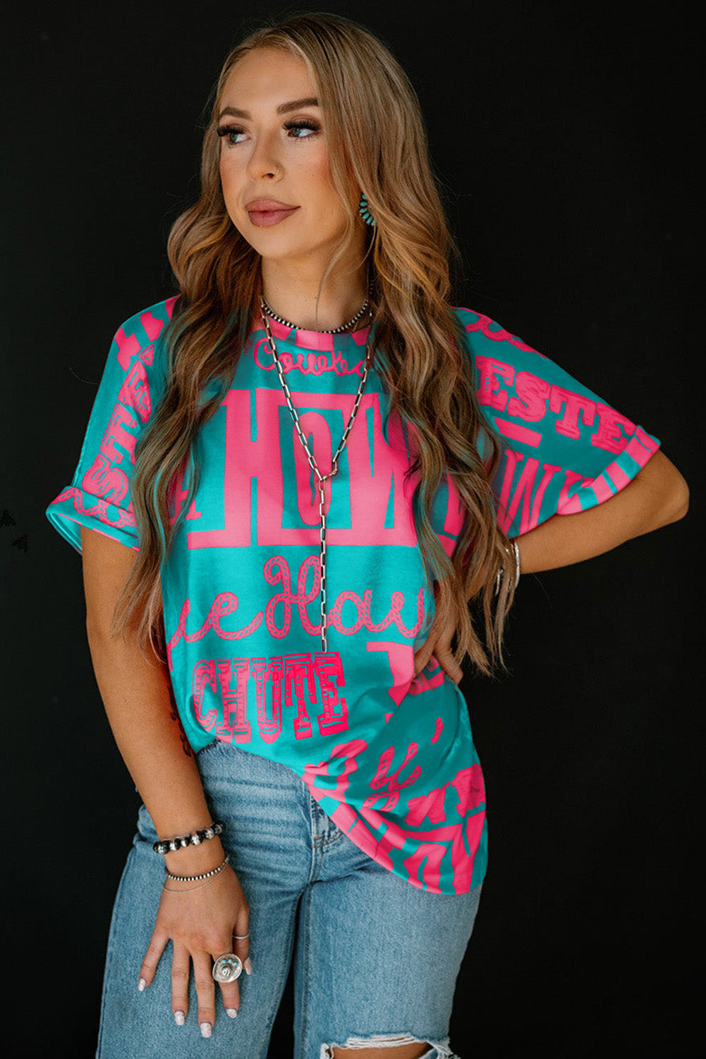 Dark Grey Howdy Cowboy Letter Printed Western Fashion Tee