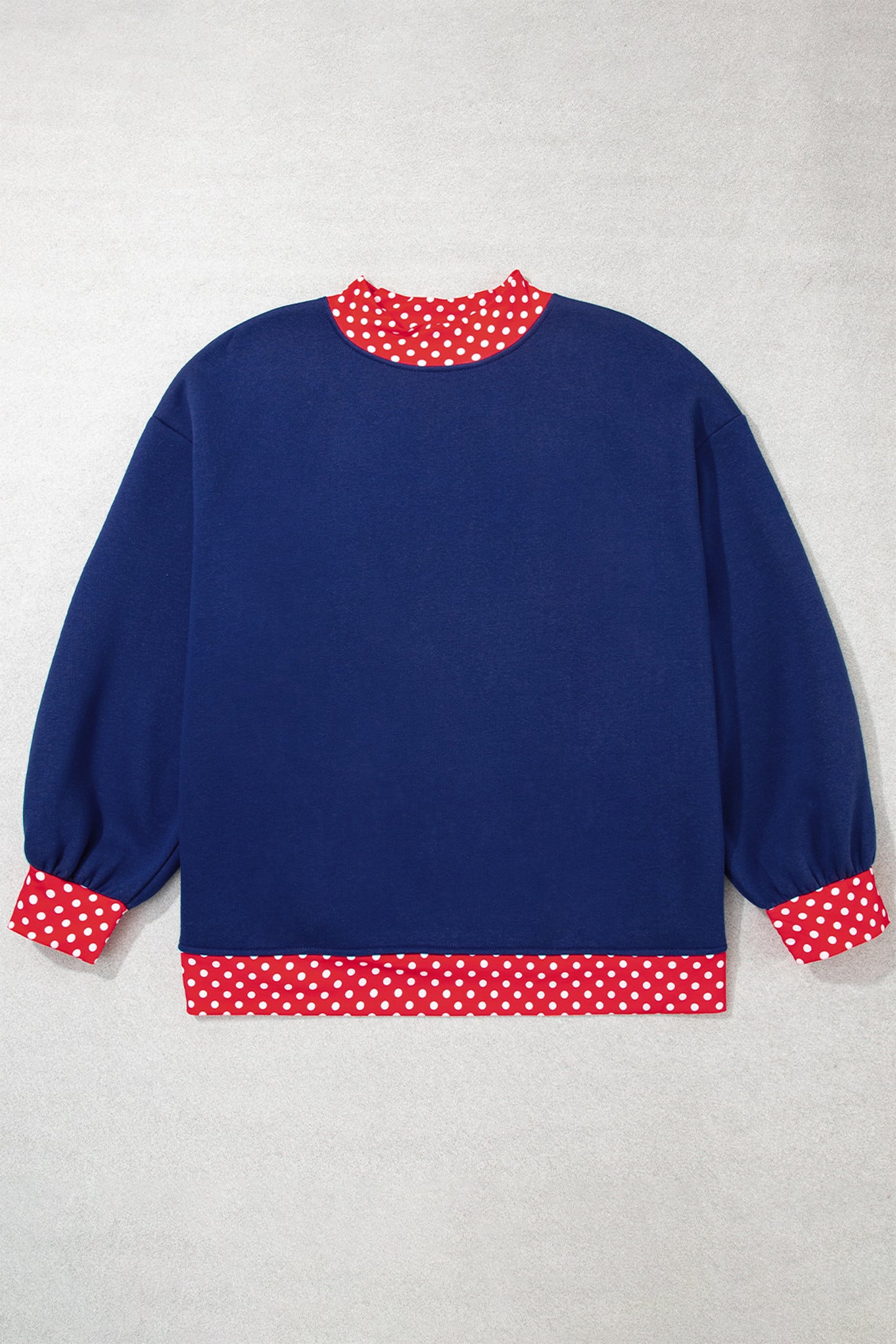 Racing Red Polka Dot Patchwork Round Neck Plus Size Sweatshirt