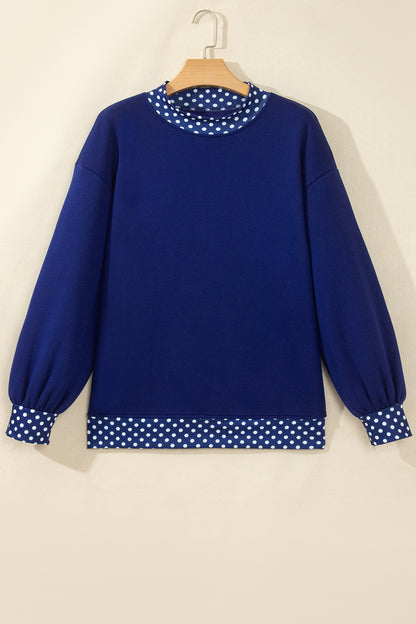 Pink Colorblock Polka Dot Contrast Trim Oversized Sweatshirt