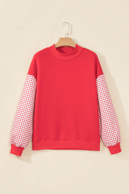 Black Plaid Sleeve Colorblock Loose Tunic Sweatshirt
