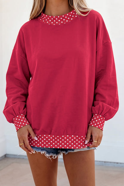 Pink Colorblock Polka Dot Contrast Trim Oversized Sweatshirt