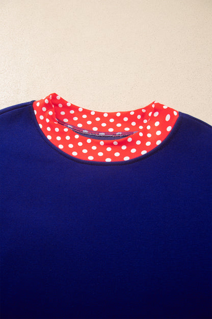 Pink Colorblock Polka Dot Contrast Trim Oversized Sweatshirt