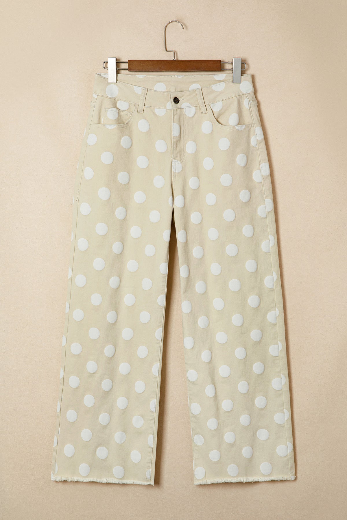 Khaki Polka Dot Print Raw Hem Shift Jeans