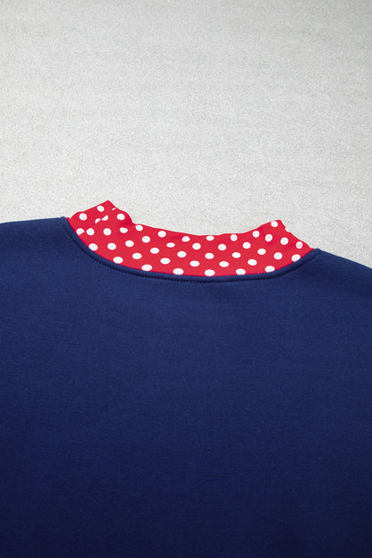 Racing Red Polka Dot Patchwork Round Neck Plus Size Sweatshirt