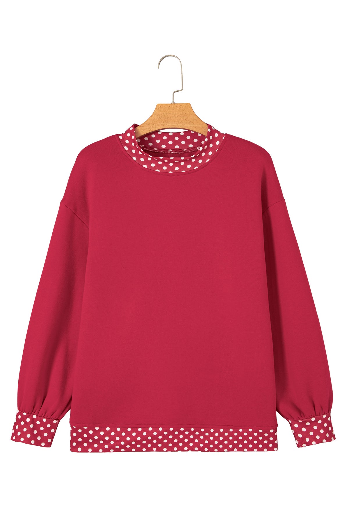 Pink Colorblock Polka Dot Contrast Trim Oversized Sweatshirt