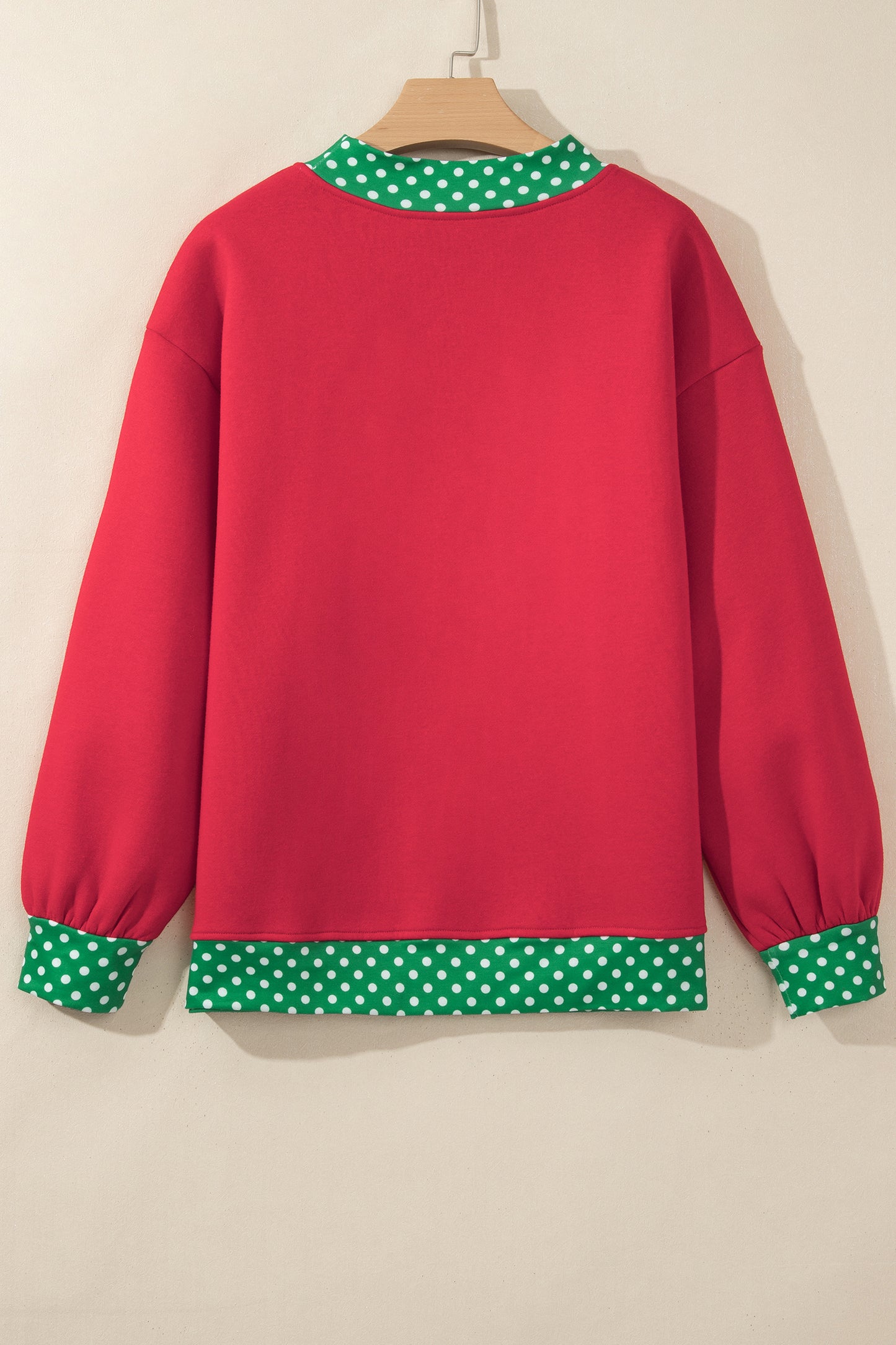 Pink Colorblock Polka Dot Contrast Trim Oversized Sweatshirt