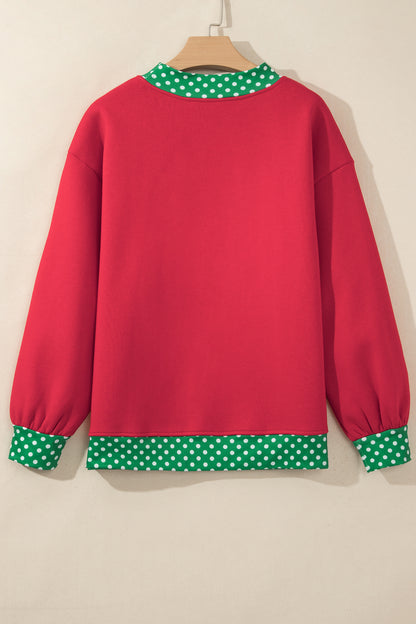 Pink Colorblock Polka Dot Contrast Trim Oversized Sweatshirt