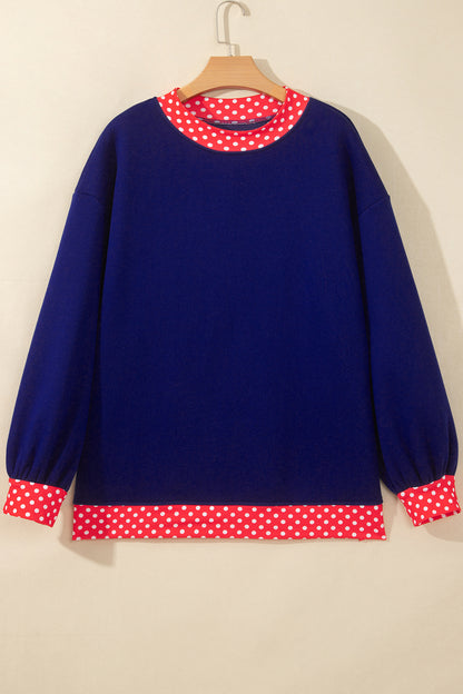 Pink Colorblock Polka Dot Contrast Trim Oversized Sweatshirt