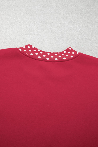 Pink Colorblock Polka Dot Contrast Trim Oversized Sweatshirt