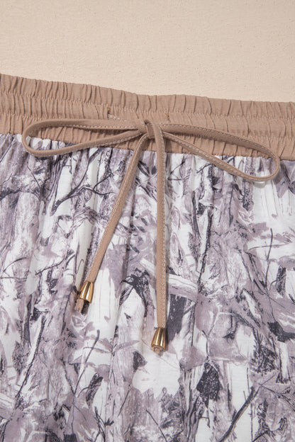 Khaki Camo Woodland Print Drawstring Active Shorts