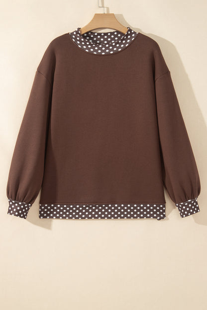 Pink Colorblock Polka Dot Contrast Trim Oversized Sweatshirt