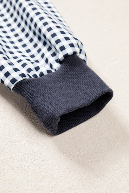 Black Plaid Sleeve Colorblock Loose Tunic Sweatshirt