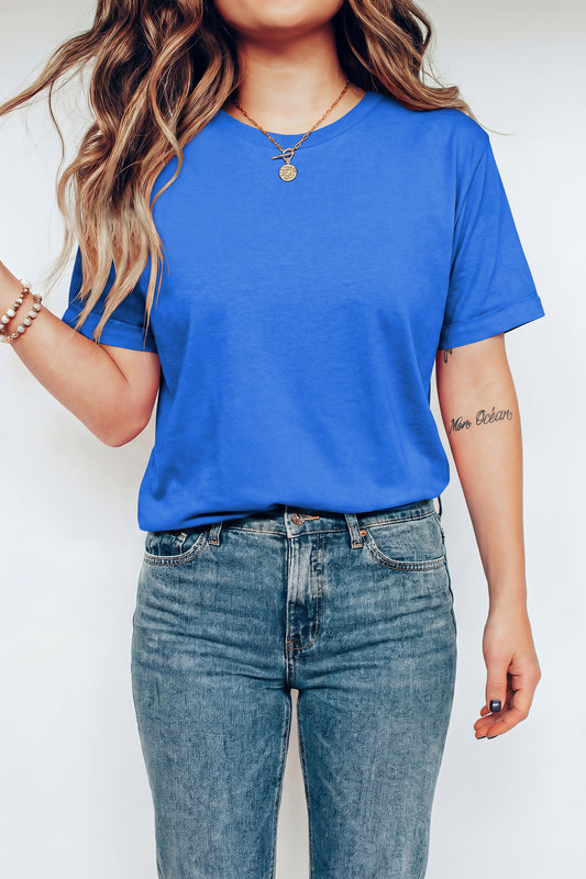 Dark Blue Casual Plain Crew Neck Tee