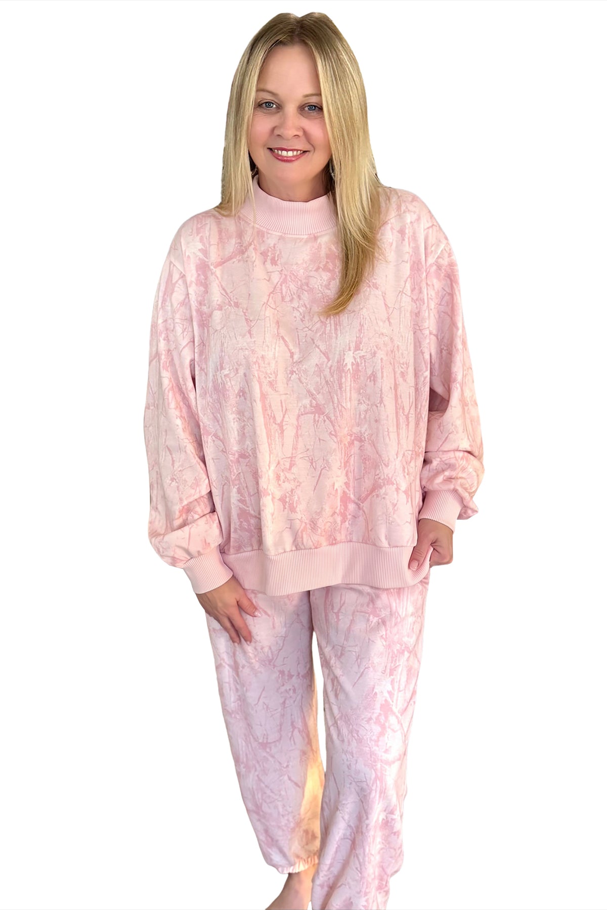 Gray Camouflage Print Stand Neck Long Sleeve Regular Fit Plus Size Set