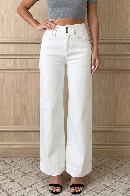 Mist Green 2-Button High Waist Wide Leg Jeans