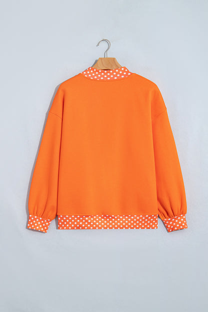 Fiery Red Polka Dot Letter Print Contrast Trim Mock Neck Sweatshirt