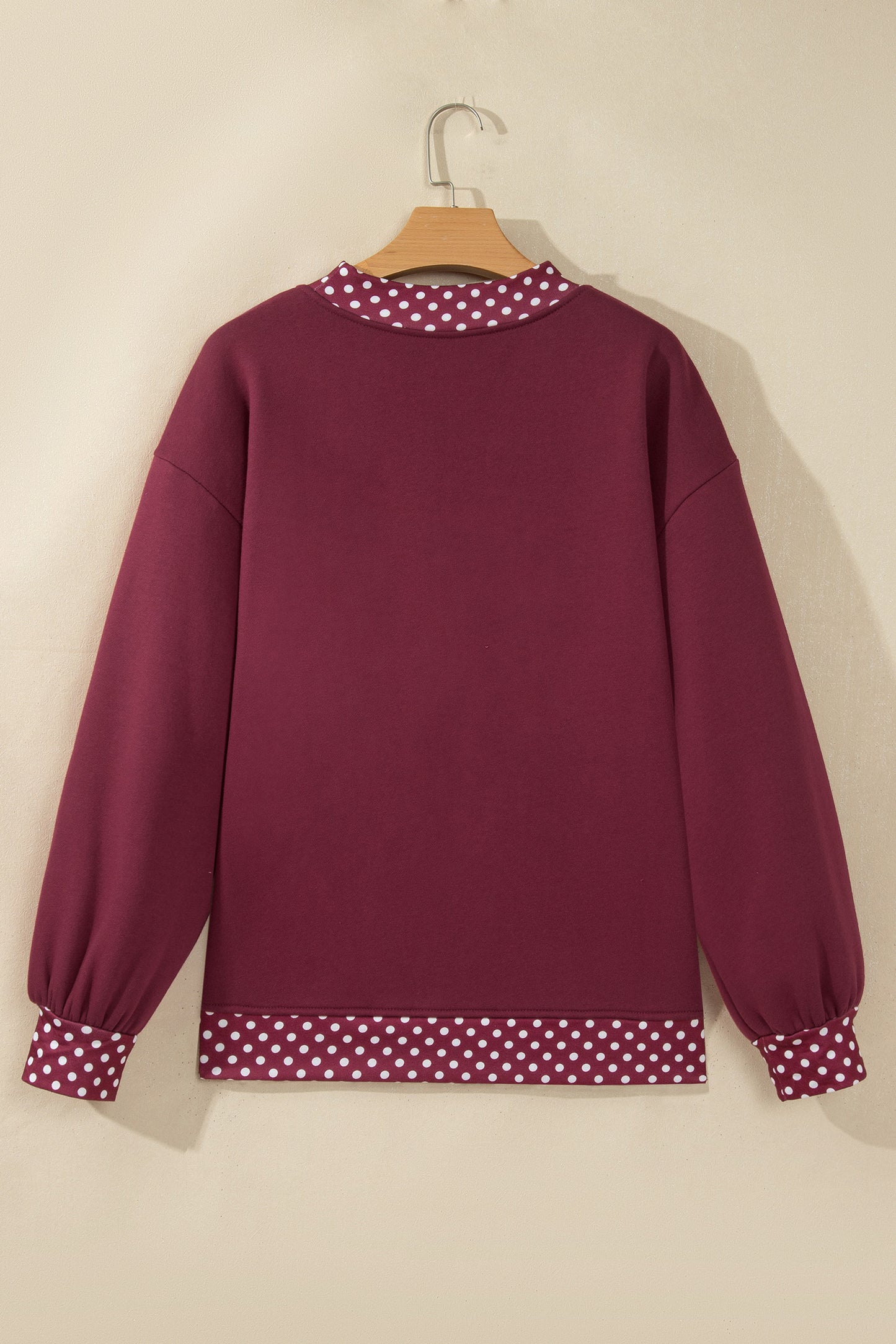 Pink Colorblock Polka Dot Contrast Trim Oversized Sweatshirt