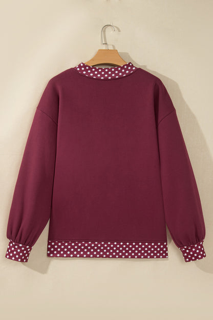 Pink Colorblock Polka Dot Contrast Trim Oversized Sweatshirt