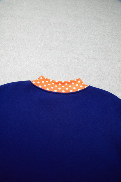 Fiery Red Polka Dot Letter Print Contrast Trim Mock Neck Sweatshirt