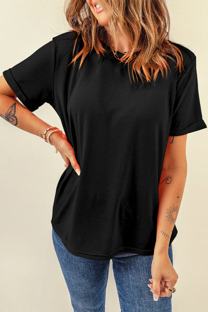 Dark Blue Casual Plain Crew Neck Tee