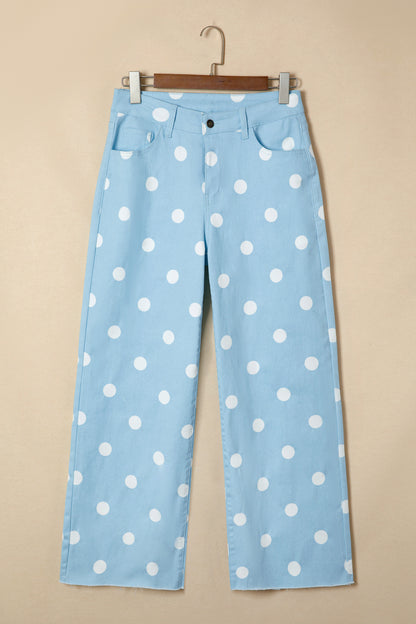 Khaki Polka Dot Print Raw Hem Shift Jeans