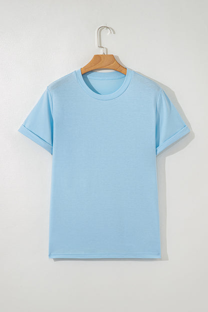 Dark Blue Casual Plain Crew Neck Tee