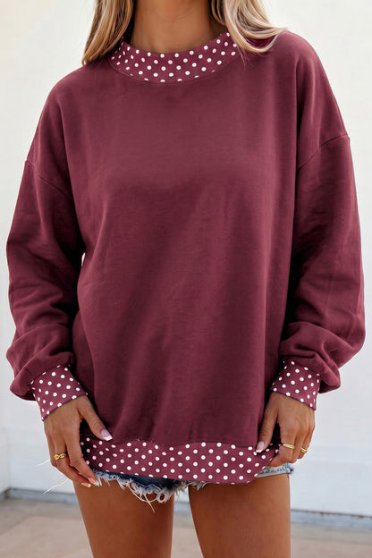 Pink Colorblock Polka Dot Contrast Trim Oversized Sweatshirt
